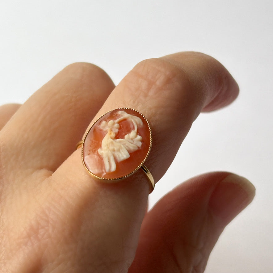 K18YGシェルカメオハチドリリング